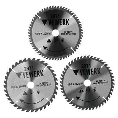 B&Q -  3 Pack160mm X 20/16mm Tct Circular Saw Blade 36T 48T 60T Wood Cutting
