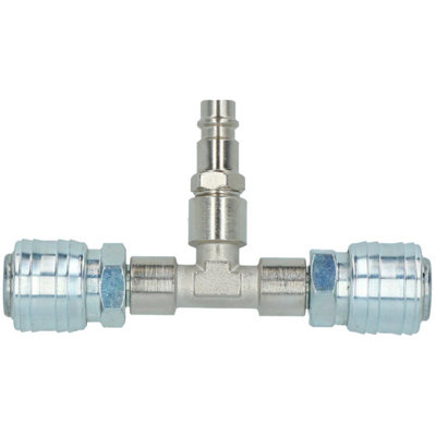 B&Q -  Airline T Piece 3 Way Quick Release Euro Fittings For Compressor Air Hose