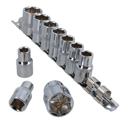 AB Tools 10Pc 1/2" Drive Shallow Metric Socket Set 6-Sided Hex Sockets 1024mm On Rail from B&Q