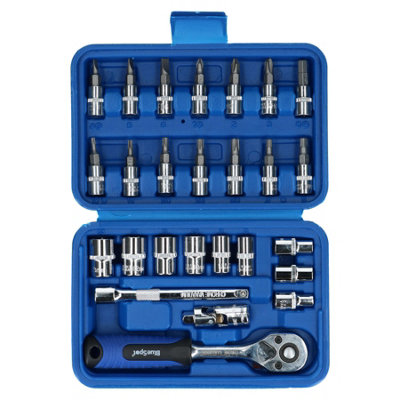 AB Tools 26Pc 1/4" Drive Metric Shallow Socket And Accessory Bit Set 5mm13mm from B&Q