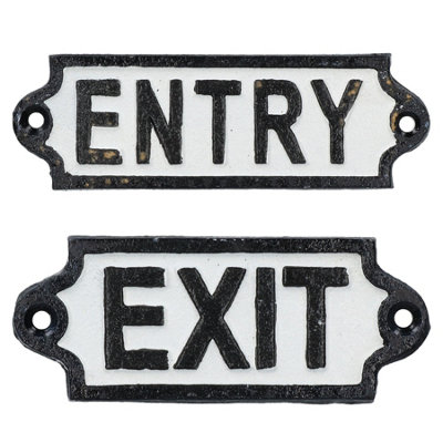 AB Tools Entry & Exit Cast Iron Sign Plaque Door Wall Fence Post Cafe Shop Pub Hotel Cafe from B&Q