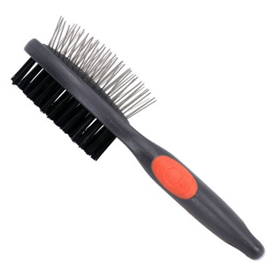 B&Q -  Double Sided Brush With Ergonomic Hand Grip Dog Cat Pet Grooming (Small)
