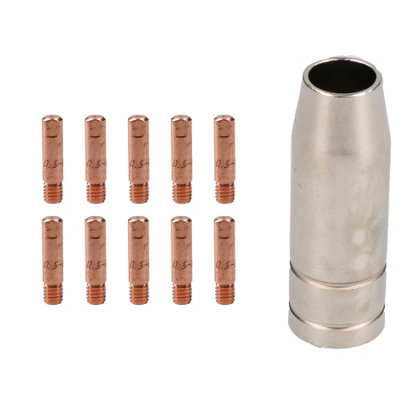 AB Tools 1 Shroud & 10 X 0.6mm Round Contact Tips Mig Welding Binzel Style Mb15 Torch from B&Q