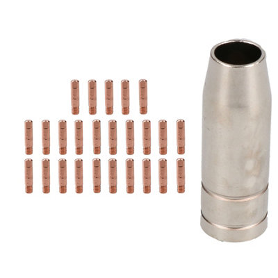 AB Tools 1 Shroud & 25 X 0.8mm Round Contact Tips Mig Welding Binzel Style Mb15 Torch from B&Q