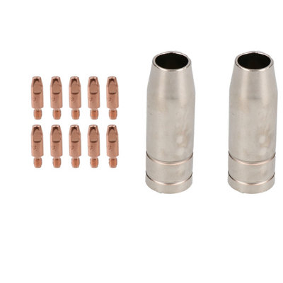 AB Tools 2 Shroud & 10 X 0.6mm Contact Tips Mig Welding Binzel Style Euro Torch Mb15 from B&Q