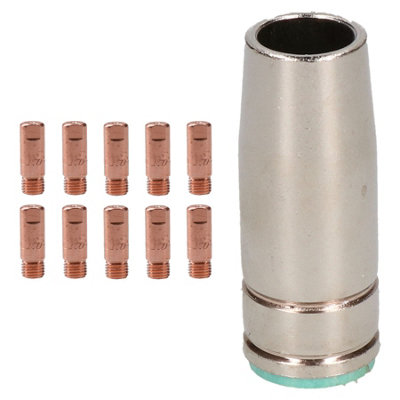 AB Tools 1 Shroud & 10 X 1.0mm Contact Tips Mig Welding Binzel Style Euro Torch Mb25 from B&Q