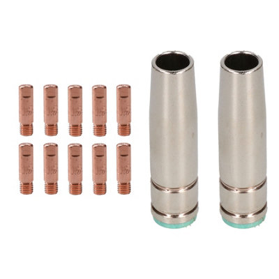 AB Tools 2 Shroud & 10 X 1.0mm Contact Tips Mig Welding Binzel Style Euro Torch Mb25 from B&Q