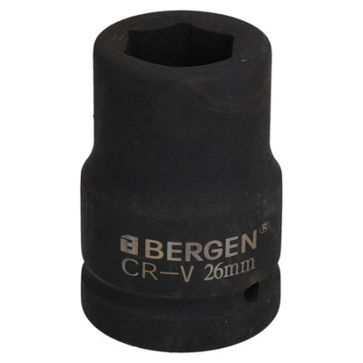 Ab Tools 26Mm Metric 1" Drive Deep Impact Socket 6 Sided Single Hex Thick Walled Black