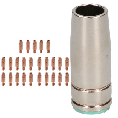 AB Tools 1 Shroud & 25 X 0.8mm Contact Tips Mig Welding Binzel Style Euro Torch Mb25 from B&Q