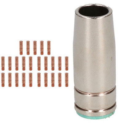 AB Tools 1 Shroud & 25 X 0.6mm Contact Tips Mig Welding Binzel Style Euro Torch Mb25 from B&Q