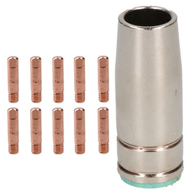 AB Tools 1 Shroud & 10 X 0.8mm Round Contact Tips Mig Welding Binzel Style Euro Mb25 from B&Q