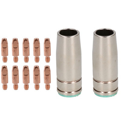 AB Tools 2 Shroud & 10 X 0.6mm Round Contact Tips Mig Welding Binzel Style Euro Mb25 from B&Q