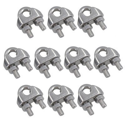 B&Q -  8mm Wire Rope / Cable Grip / Clamp Stainless Steel 316 Marine Grade 10 Pack