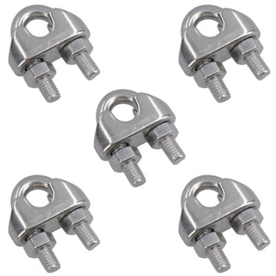 B&Q -  8mm Wire Rope / Cable Grip / Clamp Stainless Steel 316 Marine Grade 5 Pack