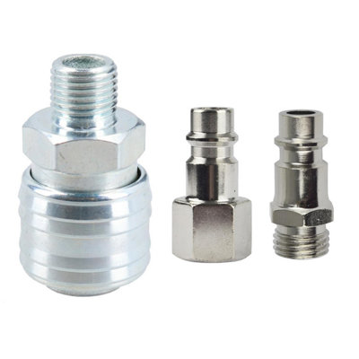 AB Tools 3Pk Air Line Hose Fitting Female Coupler,male Plugs 1/4" Bsp Euro Quick Release from B&Q