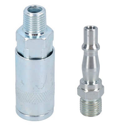 AB Tools 1/4" Bsp Air Line Fitting Female Coupler Male Thread & Male Plug Male Thread from B&Q