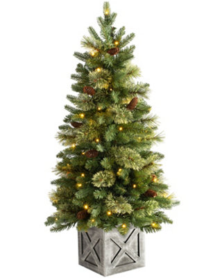 B&Q -  3.5 Ft Pre-Lit Natural Pine Potted Christmas Tree With Pinecones & 150 Warm White Leds