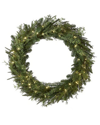 WeRChristmas 9Ft Pre Lit Decorated Mixed Tip Garland Red And Gold Design With Led Lights from B&Q