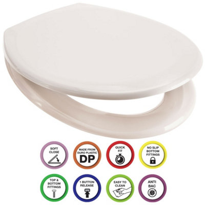 Euroshowers Anti-Bac Top Or Bottom Fix Cream Oval Soft Close Quick Release Toilet Seat 375X445mm from B&Q