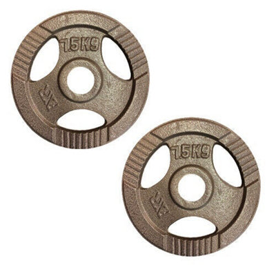 FXR Sports Olympic 2" Tri-Grip Cast Iron Weight Plates2 X 7.5Kg from B&Q