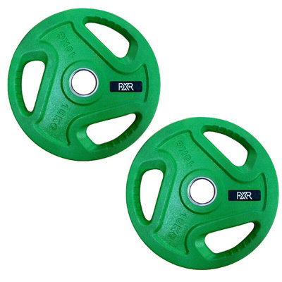 FXR Sports Olympic 2" Tri-Grip Rubber Encased Cast Iron Weight Plates2 X 10Kg from B&Q