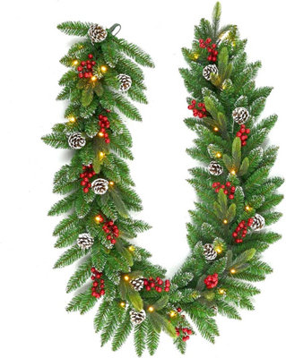 Shatchi Pre-Lit Stockholm 2M Berries And Pine Cones Garland With Warm White Leds Battery Operated from B&Q