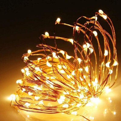 B&Q -  2M Long 20 Warm White Led Lights Micro Rice Gold Copper Wire Indoor Battery Operated Firefly String Fairy Lights