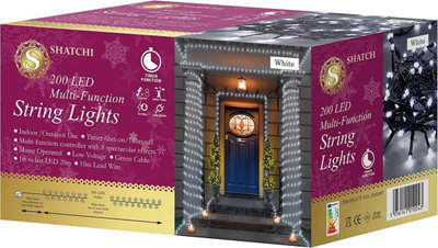 Shatchi 200 Cool White Leds Multifunction Timer Outdoor String Fairy Lights 20M from B&Q