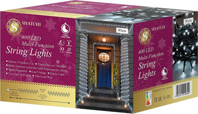 Shatchi White 400 Cool Leds Multifunction Timer Outdoor String Fairy Lights 40M Medium