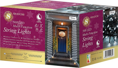 Shatchi 500 Cool White Leds Multifunction Timer Outdoor String Fairy Lights 50M from B&Q