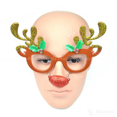 Shatchi Novelty Glitter Brown Reindeer Nose Christmas Glasses Christmas Party Props from B&Q