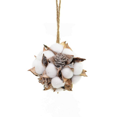 Shatchi Cotton-Ball Handmade 12Cm Cotton Ball Christmas Hanging Pine Cones Xmas Decoration Home DécorWhite/brown from B&Q
