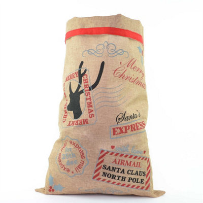 B&Q -  Large Traditional Vintage Hessian Santa Sack Stocking Airmail Christmas Gifts Bag