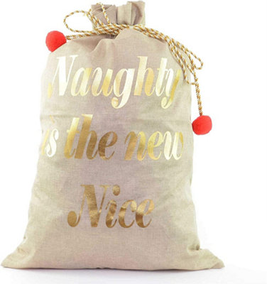 Shatchi Large Premium Hessian Santa Sack Brown Stocking Bag Naughty Is The New Nice Christmas Accessories Xmas Christmas Gifts Bag 72X50Cm from B&Q