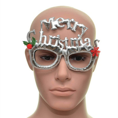 Shatchi Novelty Glitter Silver Merry Christmas Christmas Glasses Christmas Party Props