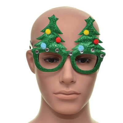 Shatchi Novelty Glitter Green Christmas Tree Christmas Glasses Christmas Party Props Photo Booth Accessories Stocking Fillers from B&Q