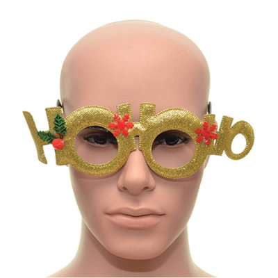 Shatchi Novelty Glitter Gold Ho Ho Ho Christmas Glasses Christmas Party Props Photo Booth Accessories Stocking Fillers from B&Q