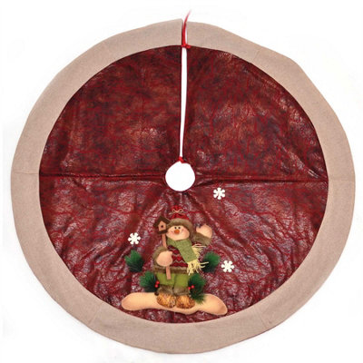 Shatchi Deluxe Christmas Tree Skirt Base Cover With 3D  Handmade Xmas Width 122Cm Perfect For 5Ft-8Ft Holiday Home Decorations Snowman from B&Q