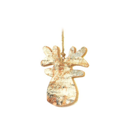 Shatchi Hand Crafted 8Cm Real Wooden Christmas Ornament Tree Hanging Decorations Xmas Home Décor-ReindeerBrown from B&Q