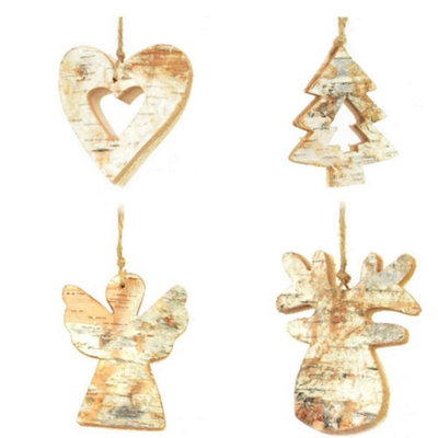 Shatchi Christmas Tree Ornaments Wooden Aesthetic Hanging Decorations Assorted Shapes 4Pcs from B&Q