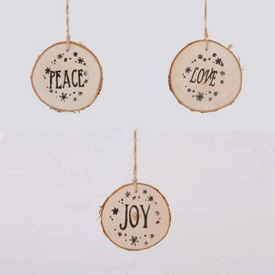Shatchi Christmas Tree Ornaments Wooden Aesthetic Hanging Decorations Round Shape 3Pcs from B&Q