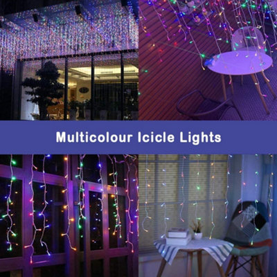 Shatchi 720 Multicolour Icicle Led Lights Clear Cable With 8 Effects Multifunction Auto Memory Indoor/Outdoor Christmas White