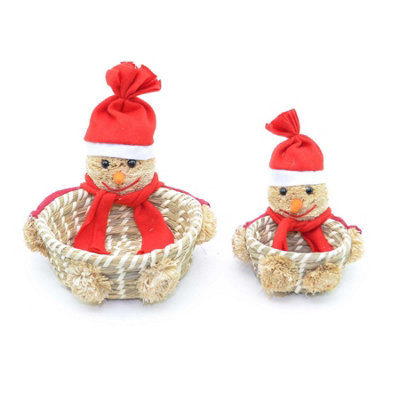 Shatchi Unisex Multicolor Handmade Snowman Christmas Baskets Set Xmas Home Décor Shop Pub Sweet Decorations, Multi - Image 3