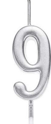 Shatchi 9 Number Candle Birthday Anniversary Party Cake Decorations Topper Silver