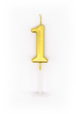 Shatchi Gold 1 Number Candle Birthday Anniversary Party Cake Decorations Topper from B&Q
