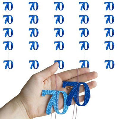 Shatchi 70Th Glitz Anniversary Birthday Metallic Hanging String Shiny Foil Wall Decorations Pack Of 6 Blue