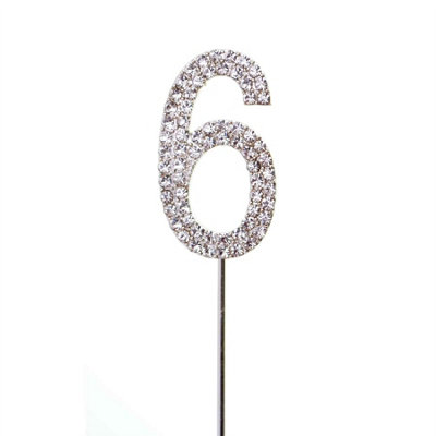 Shatchi Silver 6 Sparkley Diamond Cake Topper Number 6 For Birthday Anniversary from B&Q