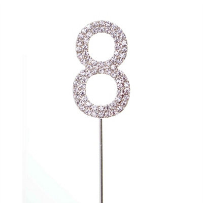 Shatchi Silver 8 Sparkley Diamond Cake Topper Number 8 For Birthday Anniversary from B&Q