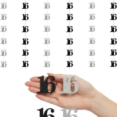 Shatchi 16Th Glitz Black & Silver Hanging String Decorations Pack Of 6 from B&Q