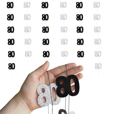Shatchi 80Th Glitz Black & Silver Hanging String Decorations Pack Of 6 from B&Q